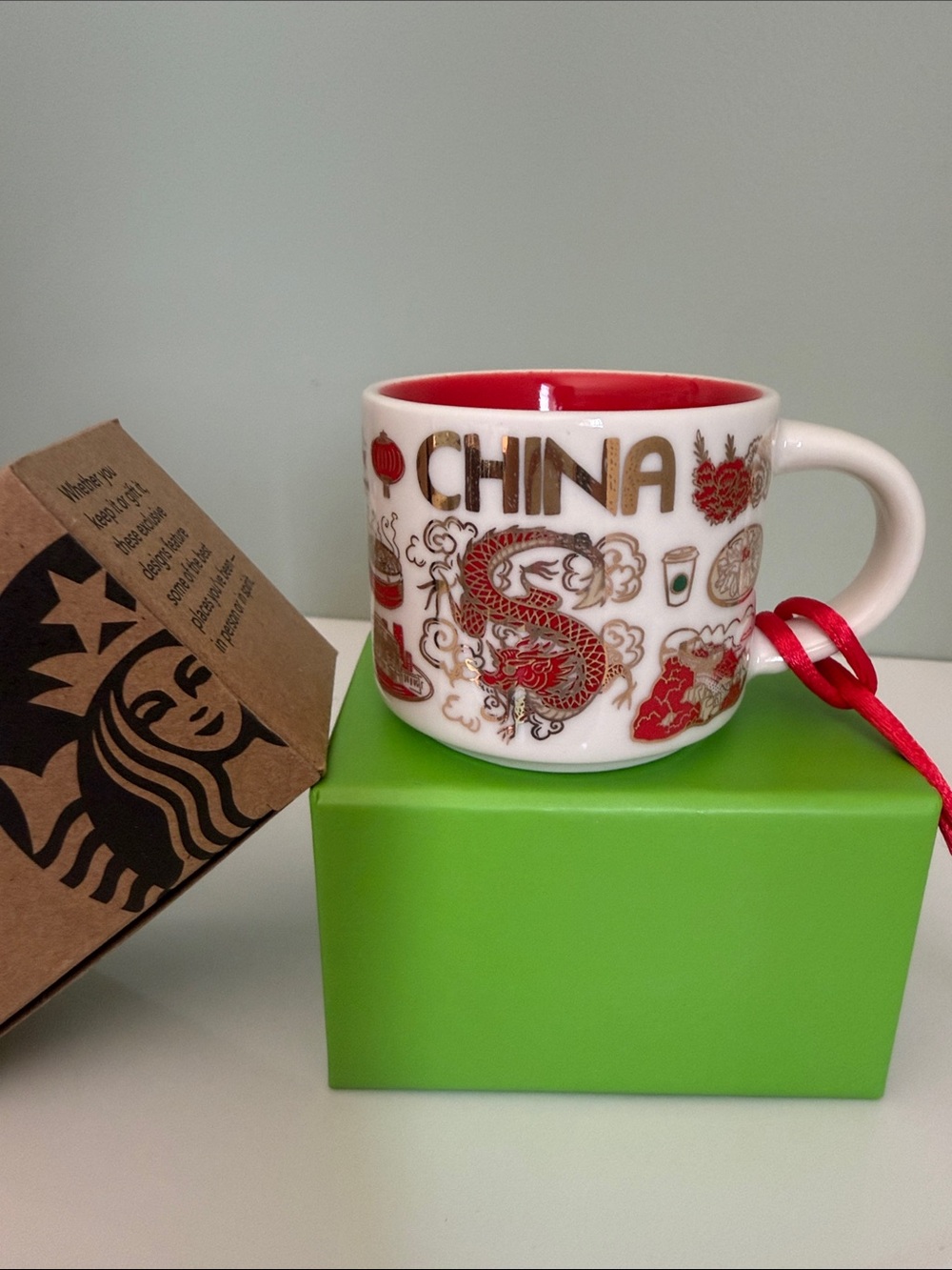 Starbucks China You Are Here Ornament Mug - White, Red & Gold
